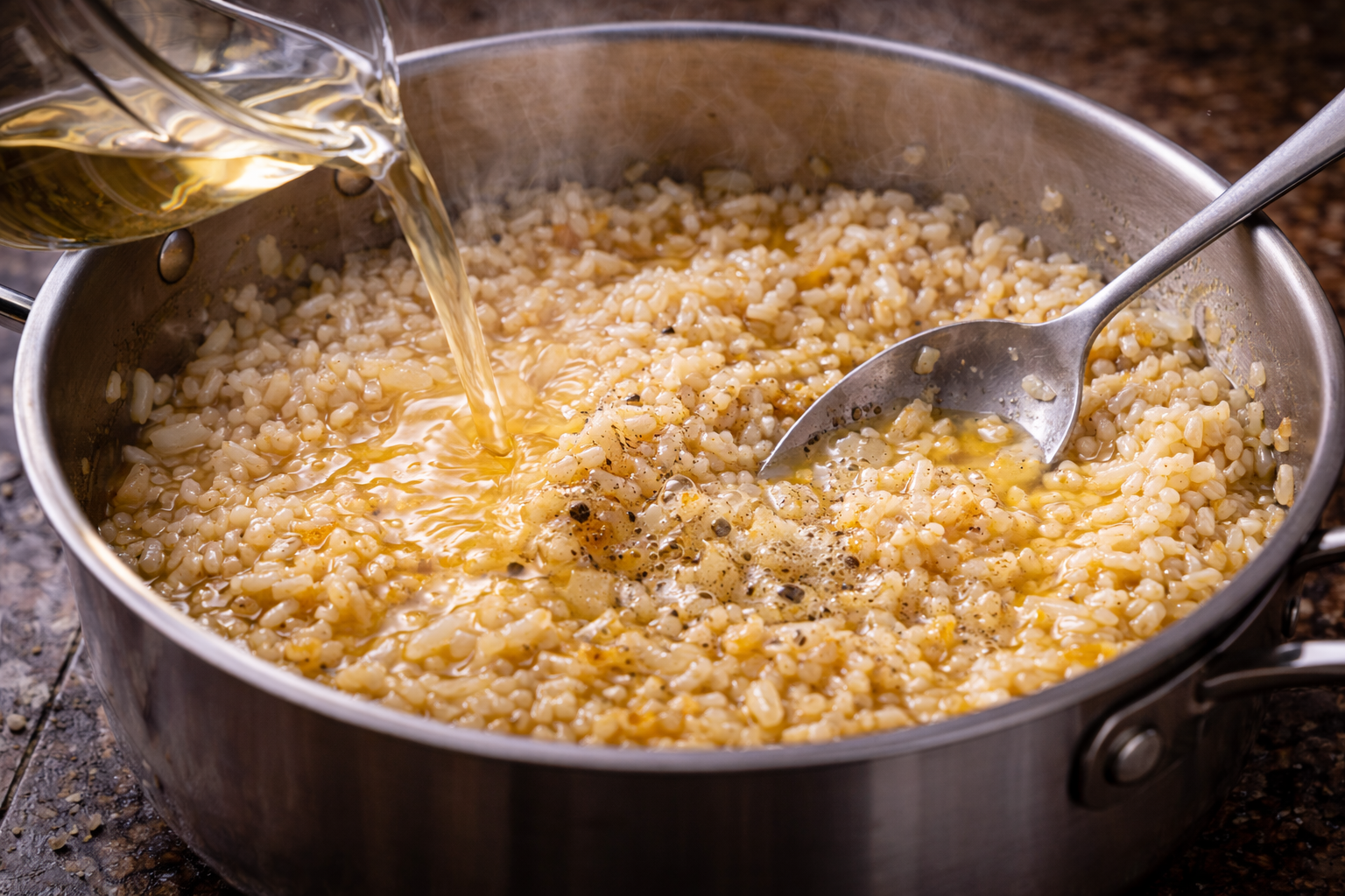 Cocinando risotto con vino blanco | CocinaCanalla