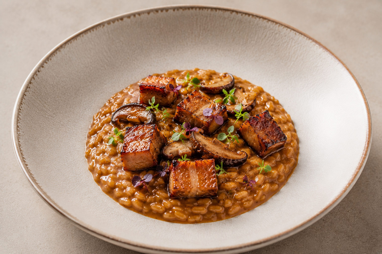 Arroz meloso de secreto ibérico y setas Shiitake | CocinaCanalla